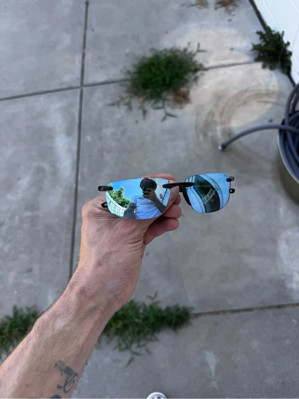 Revo Descend N RE 4059 Polarized Rimless Wrap Sunglasses Black Frame Blue Lens